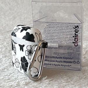 Claire's Silicone Earbud Case for AirPods, Black/White Floral Design, One Size